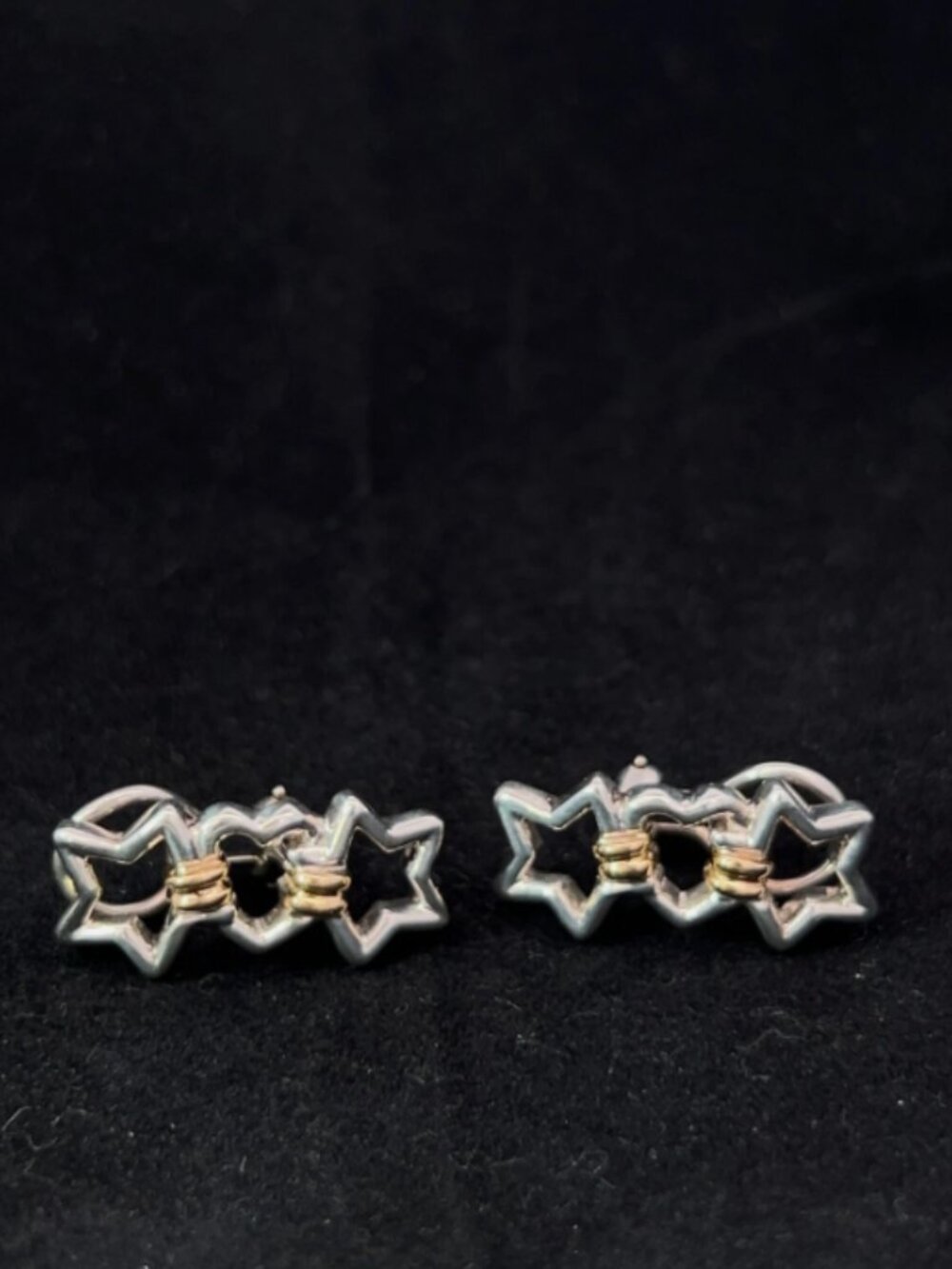 Tiffany & Co. Sterling Silver 18K Yellow Gold Double Star Heart Clip-On Earrings